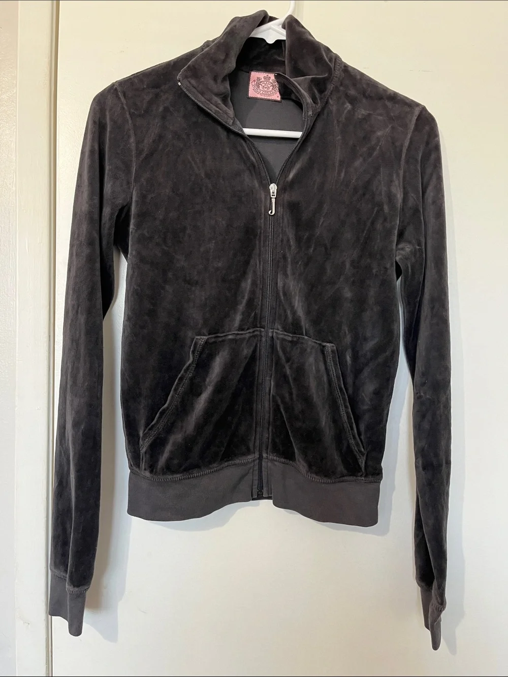 Vintage Juicy Couture Black Velvet Zip-Up Hoodie Jacket Size M